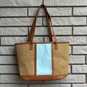 Thirty-one Little Dreamer Straw Tote Tan/Teal